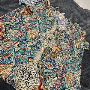 Vibrant Blue and Green Paisley Blouse